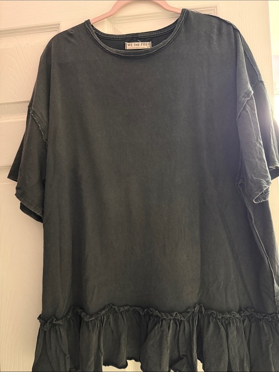 We The Free Tops - We The Free Washed Black Ruffle-Hem Short Sleeve Tee